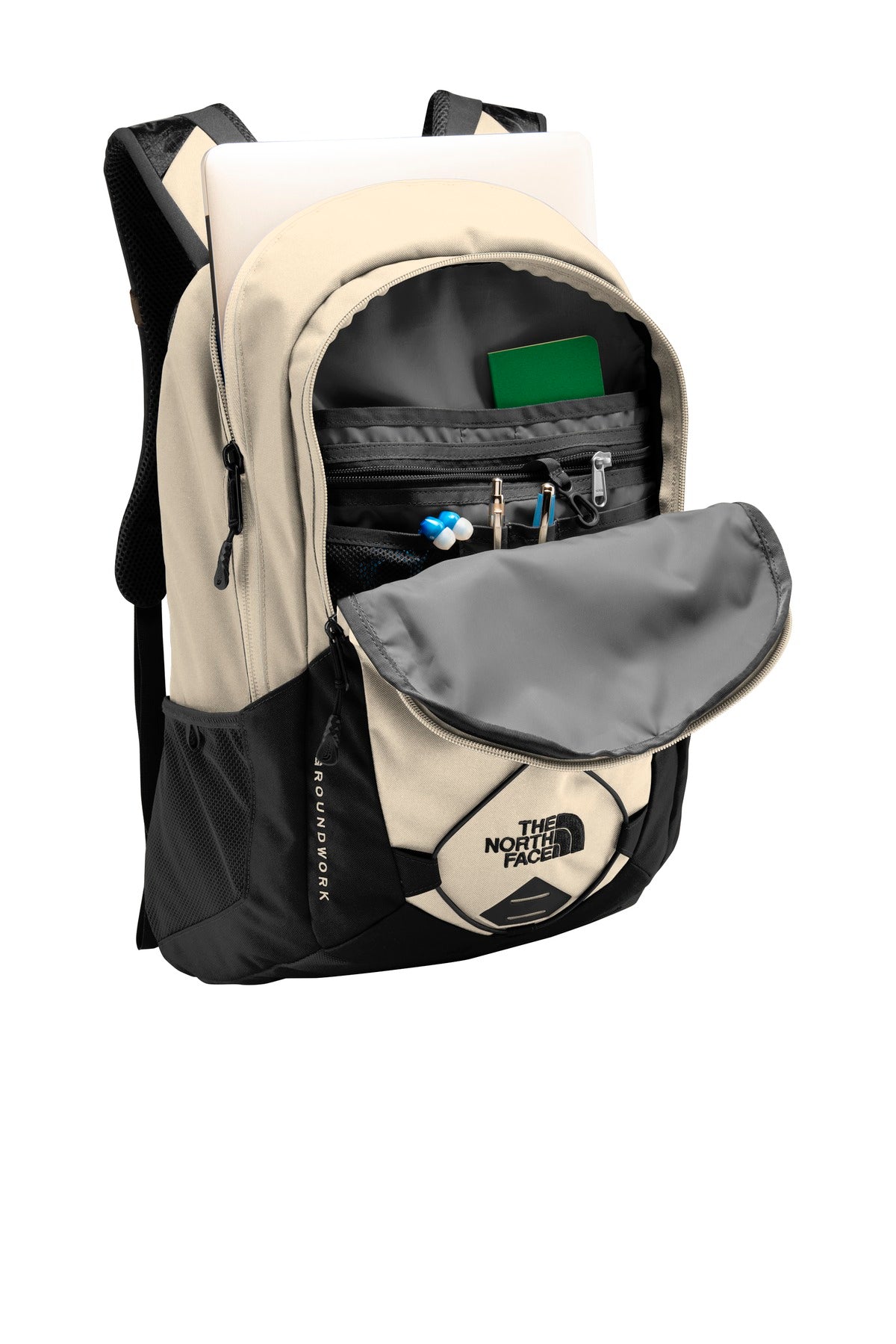 The North Face Groundwork Backpack - Rainyday Ivory Dark Heather/ TNF Black - flat front