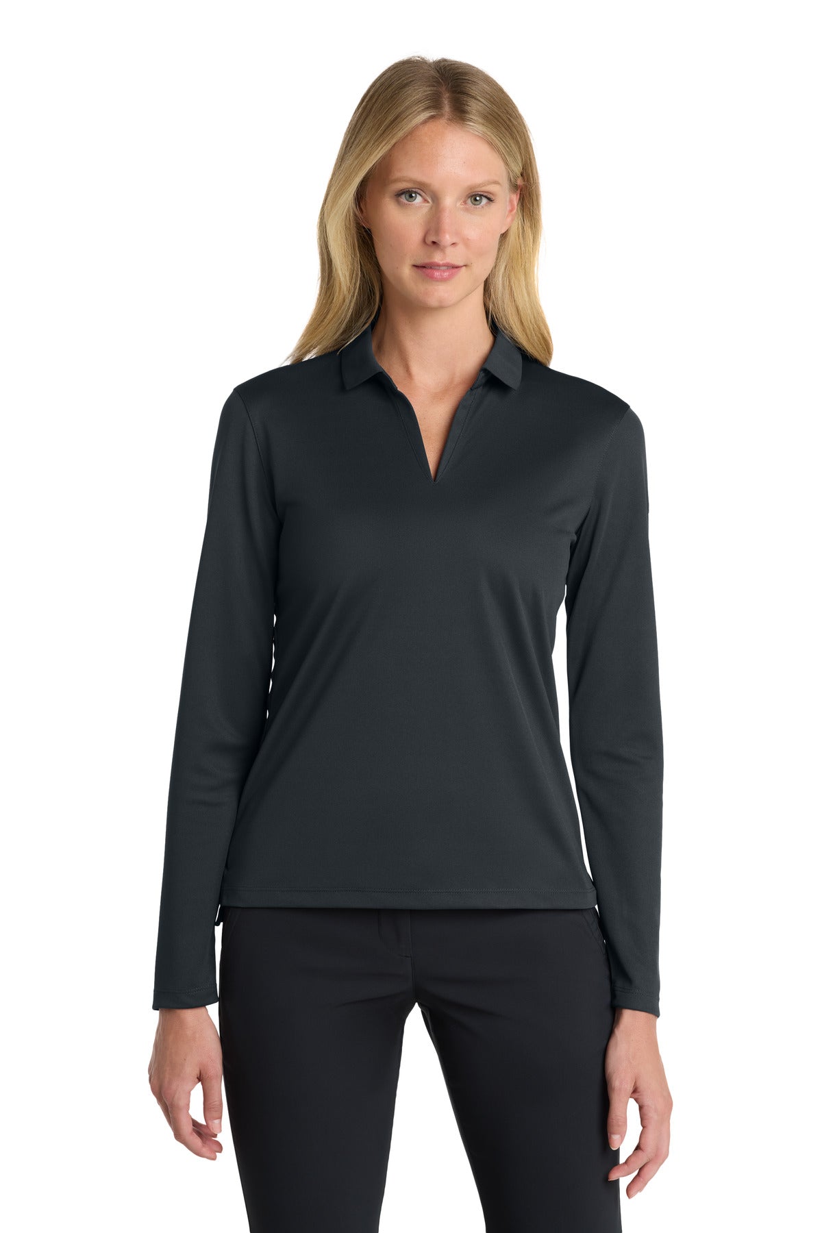 Nike Women's Dri-FIT Micro Pique 2.0 Long Sleeve Polo - Anthracite - front