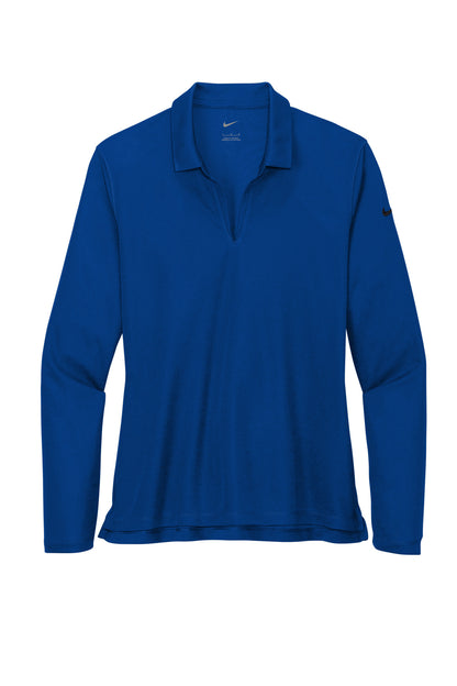 Nike Women's Dri-FIT Micro Pique 2.0 Long Sleeve Polo - Gym Blue - flat front