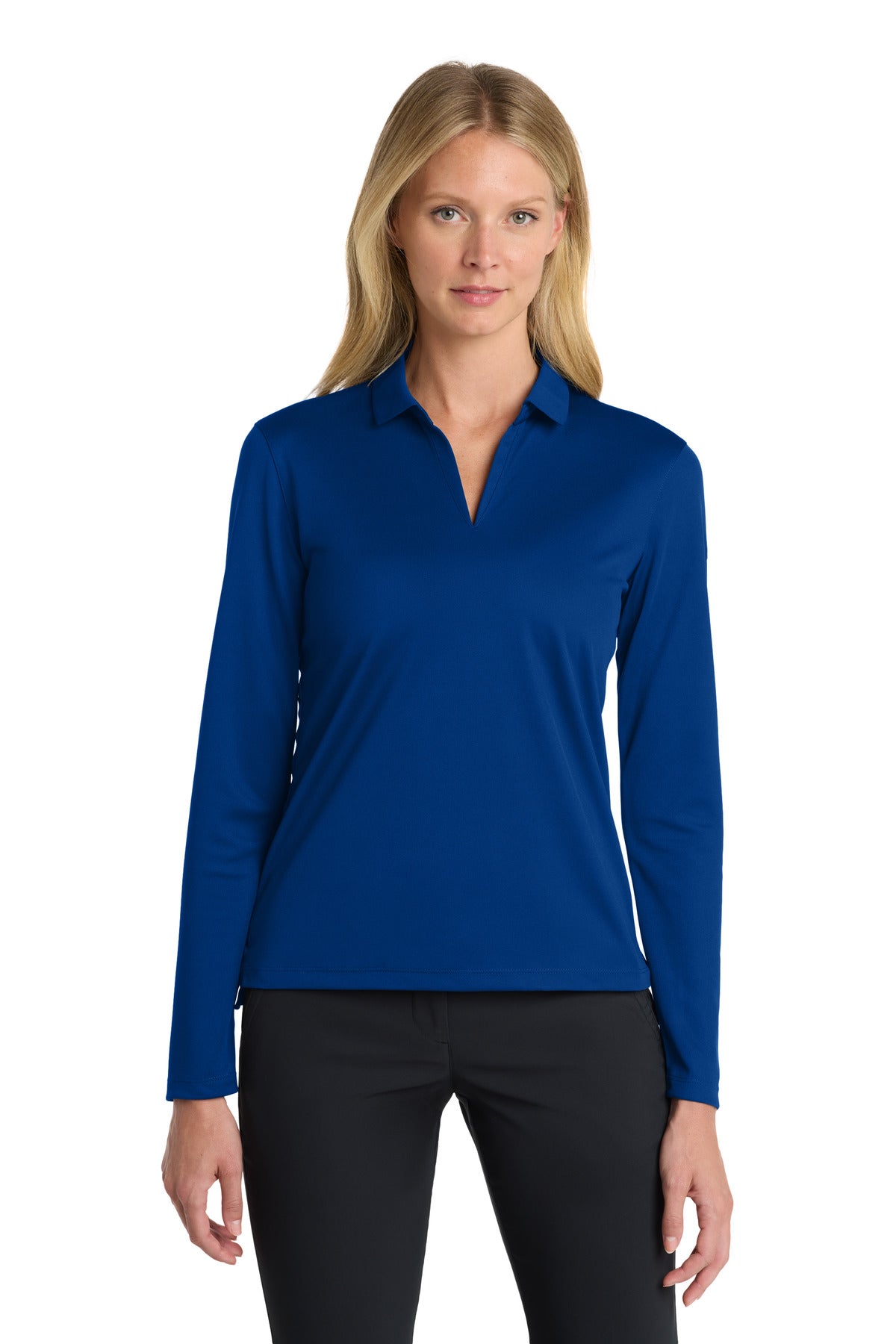 Nike Women's Dri-FIT Micro Pique 2.0 Long Sleeve Polo - Gym Blue - front