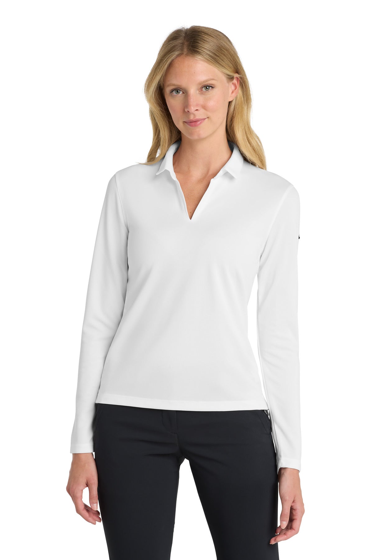 Nike Women's Dri-FIT Micro Pique 2.0 Long Sleeve Polo - White - front