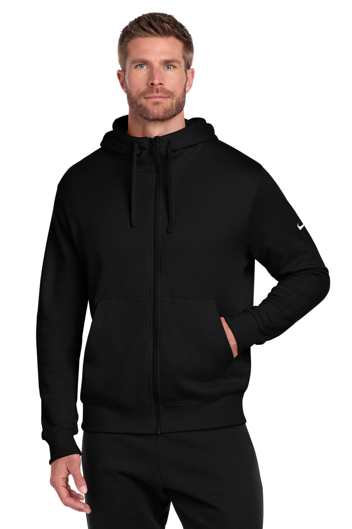 Nike Club Fleece Sleeve Swoosh Full-Zip Hoodie - Black - front