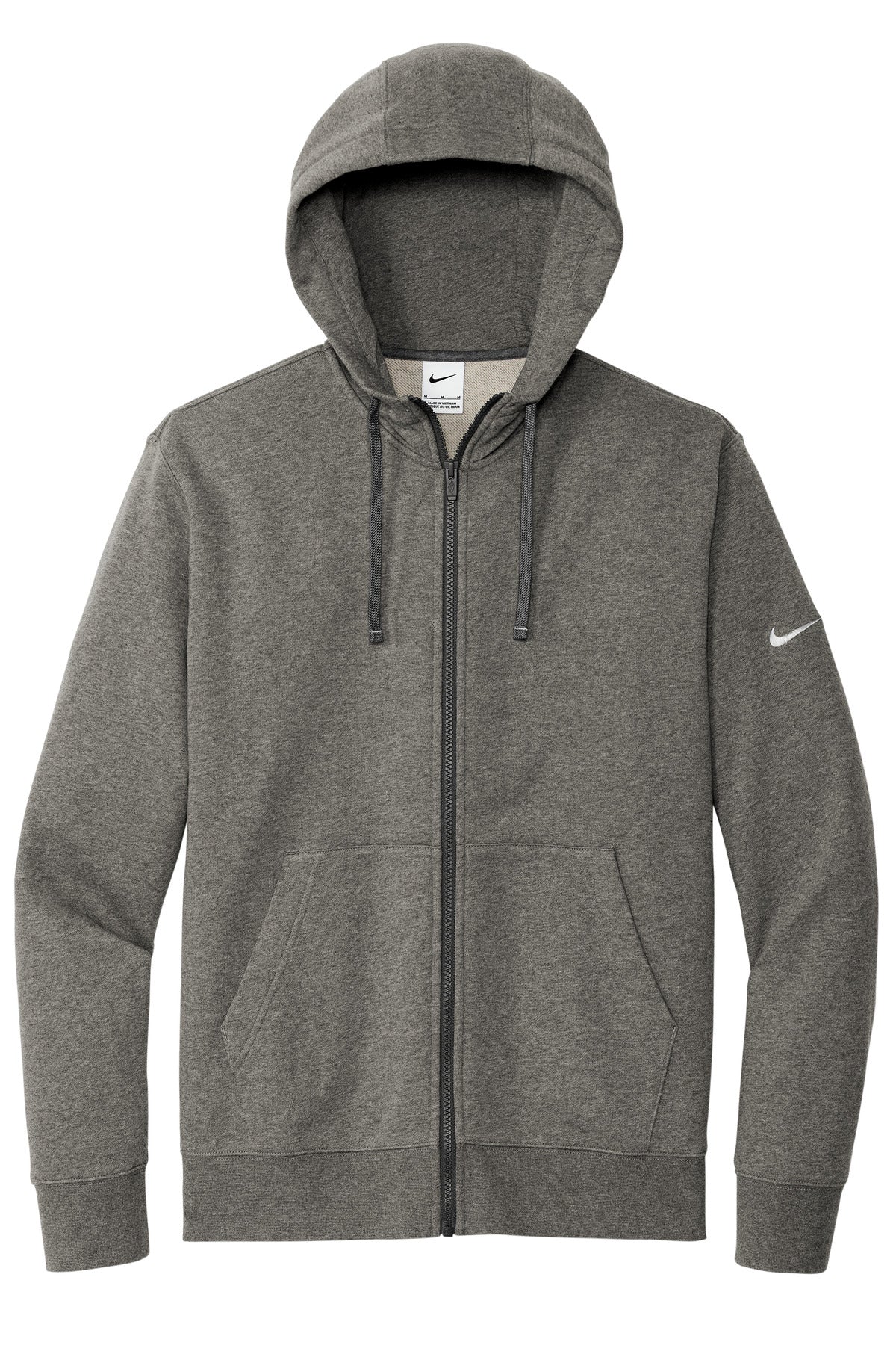 Nike Club Fleece Sleeve Swoosh Full-Zip Hoodie - Charcoal Heather - flat front