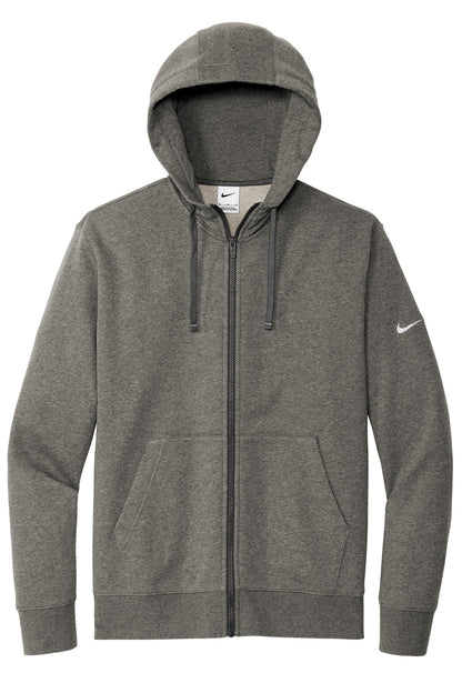 Nike Club Fleece Sleeve Swoosh Full-Zip Hoodie - Charcoal Heather - flat front