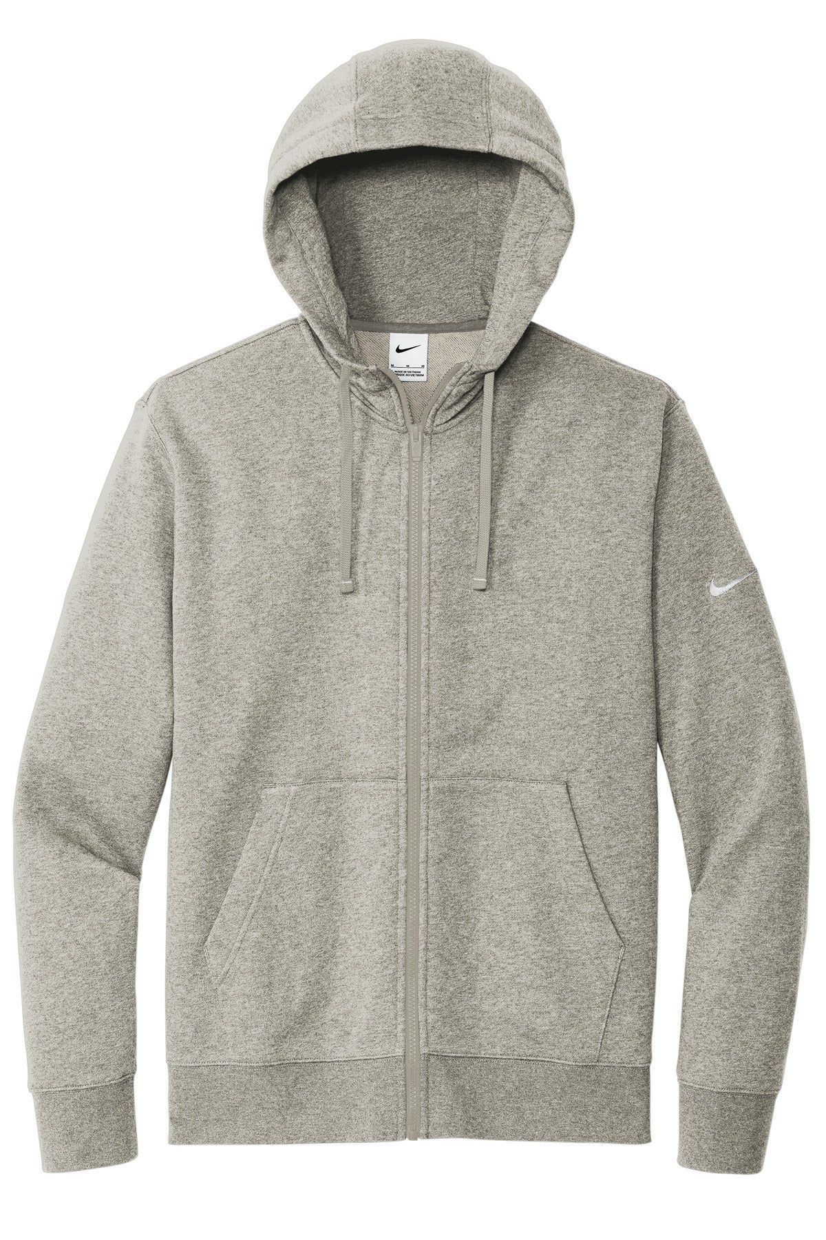 Nike Club Fleece Sleeve Swoosh Full-Zip Hoodie - Dark Grey Heather - flat front