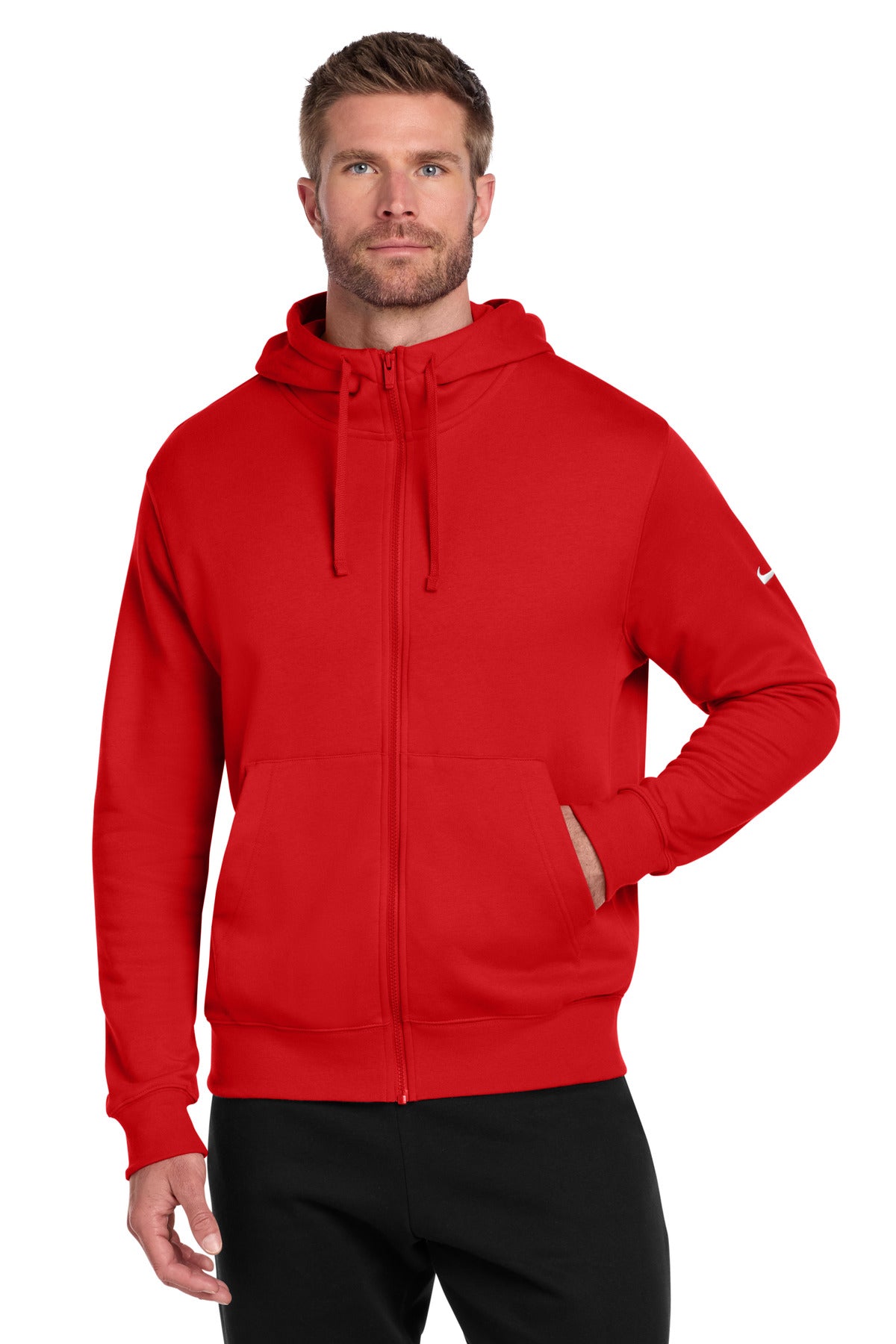 Nike Club Fleece Sleeve Swoosh Full-Zip Hoodie - University Red - front