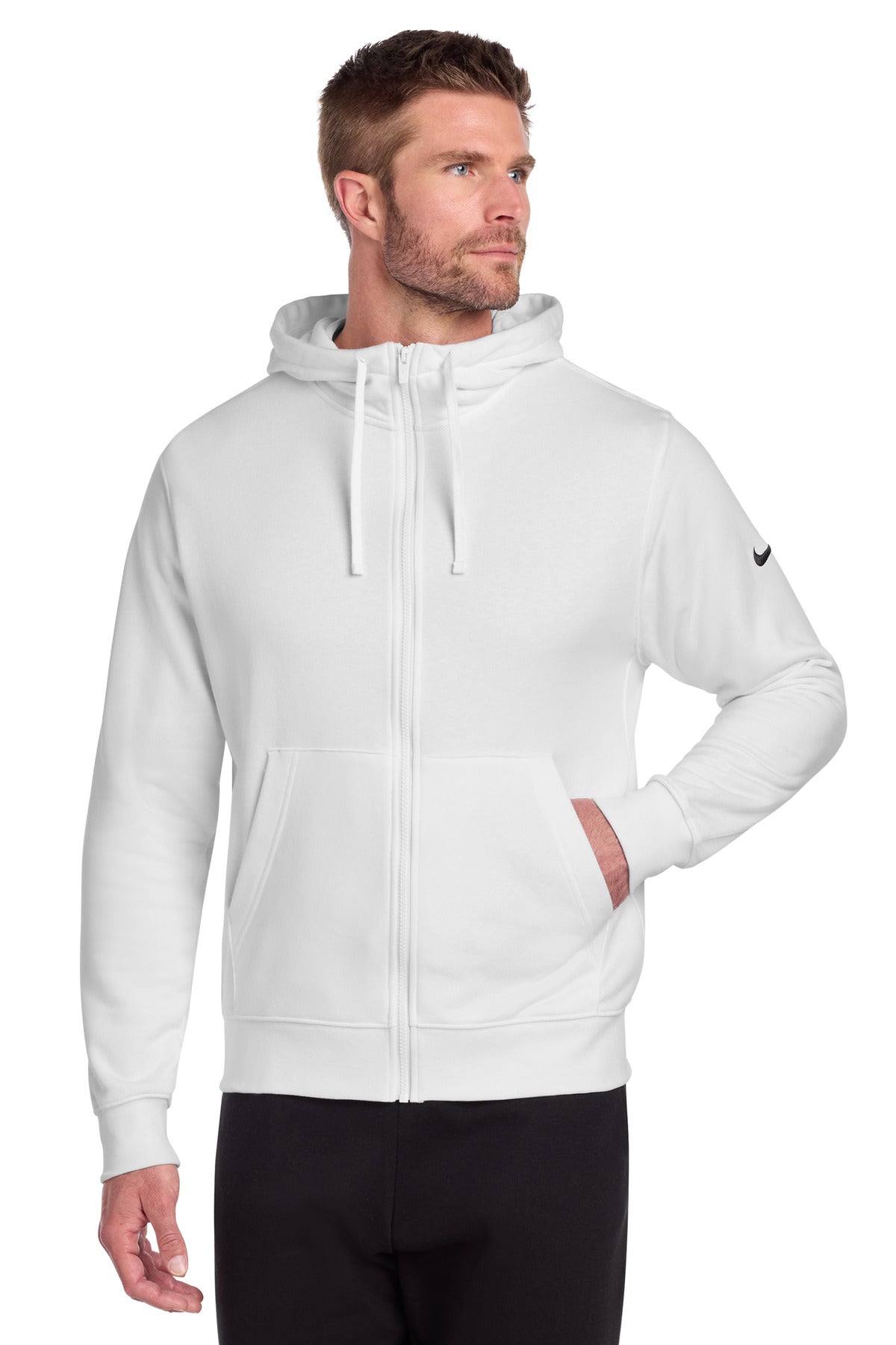 Nike Club Fleece Sleeve Swoosh Full-Zip Hoodie - White - front