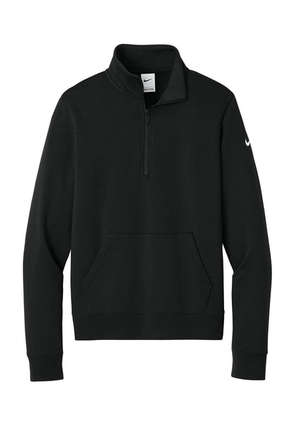 Nike Women's Club Fleece Sleeve Swoosh 1/2-Zip - Black - flat front