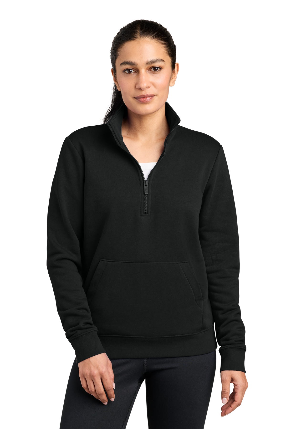 Nike Women's Club Fleece Sleeve Swoosh 1/2-Zip - Black - front