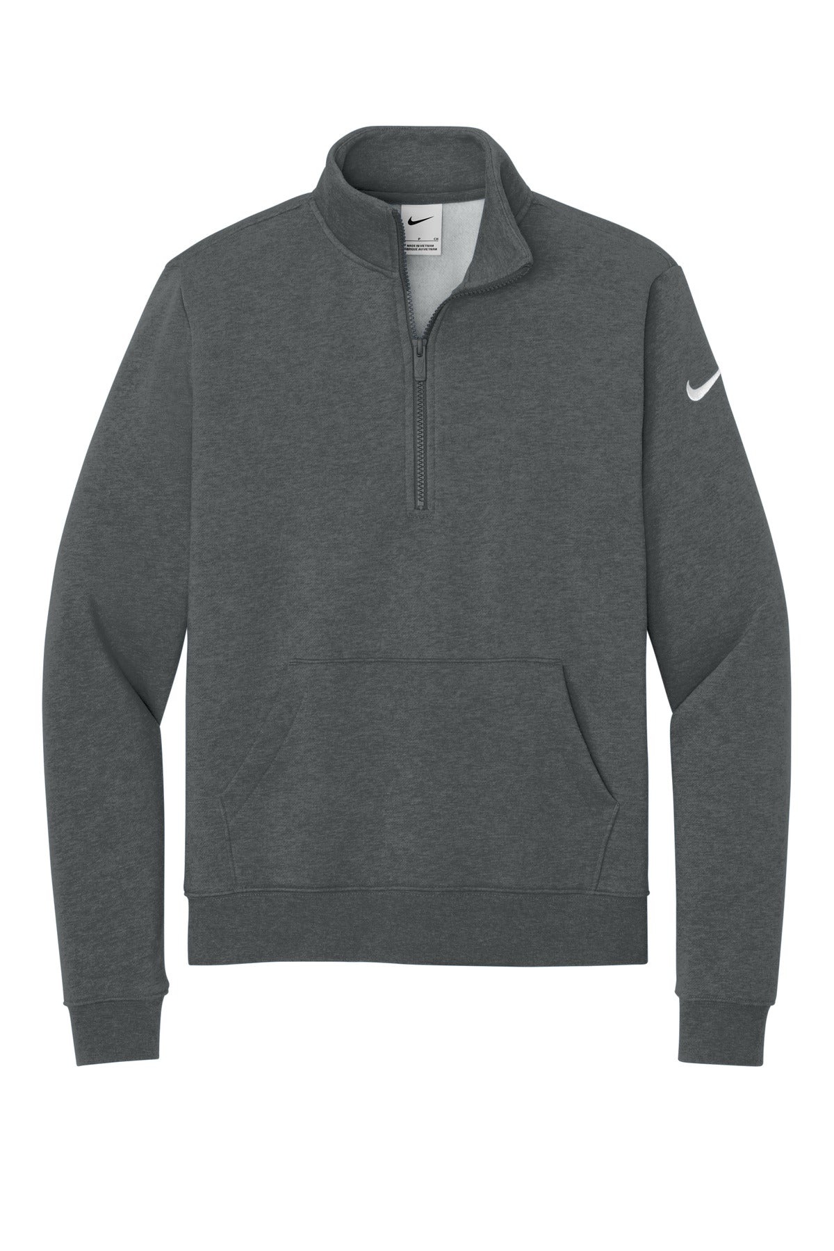 Nike Women's Club Fleece Sleeve Swoosh 1/2-Zip - Charcoal Heather - flat front