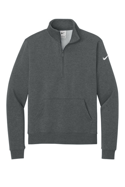 Nike Women's Club Fleece Sleeve Swoosh 1/2-Zip - Charcoal Heather - flat front