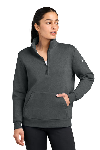 Nike Women's Club Fleece Sleeve Swoosh 1/2-Zip - Charcoal Heather - front