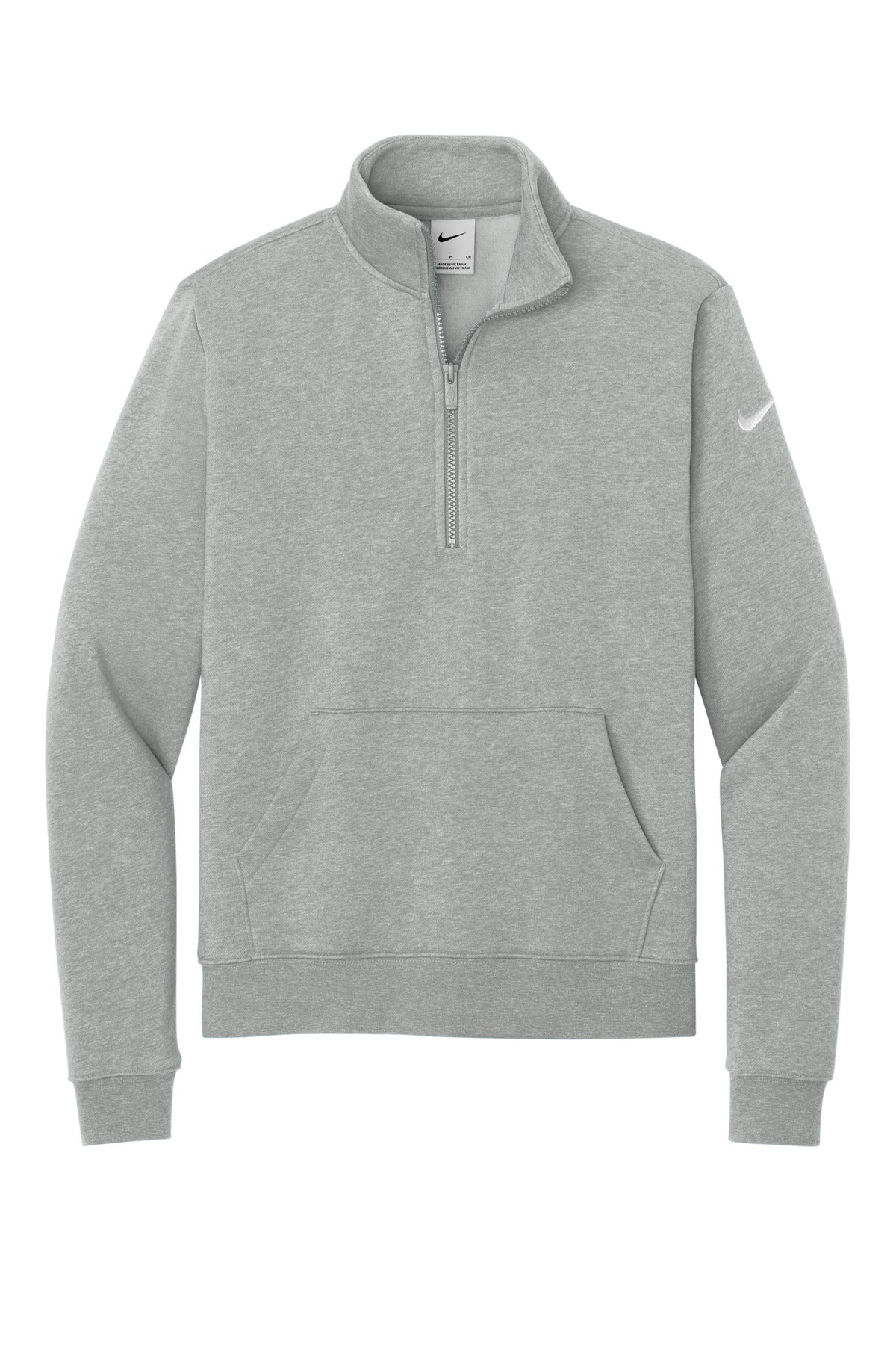 Nike Women's Club Fleece Sleeve Swoosh 1/2-Zip - Dark Grey Heather - flat front