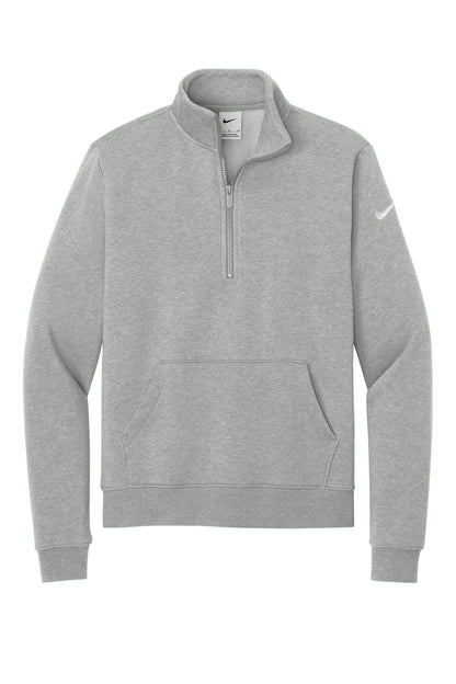 Nike Women's Club Fleece Sleeve Swoosh 1/2-Zip - Dark Grey Heather - flat front