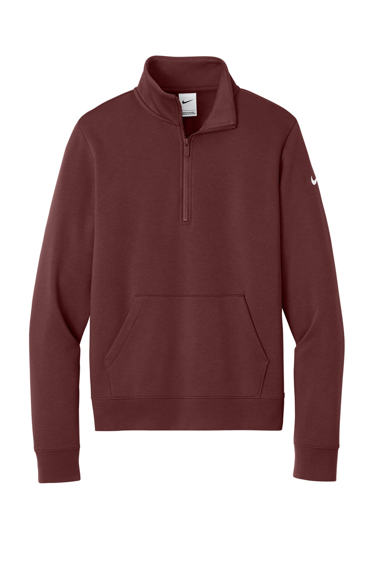Nike Women's Club Fleece Sleeve Swoosh 1/2-Zip - Dark Team Red - flat front