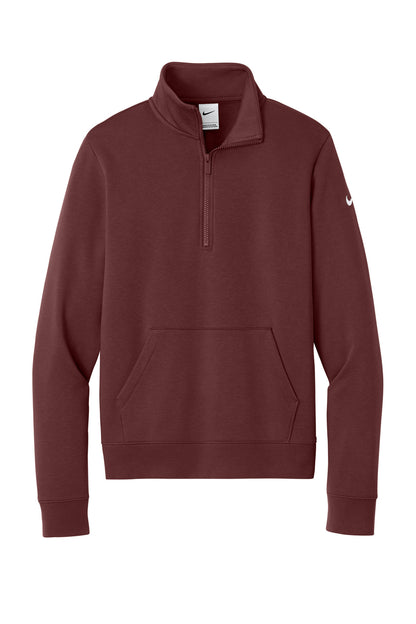 Nike Women's Club Fleece Sleeve Swoosh 1/2-Zip - Dark Team Red - flat front