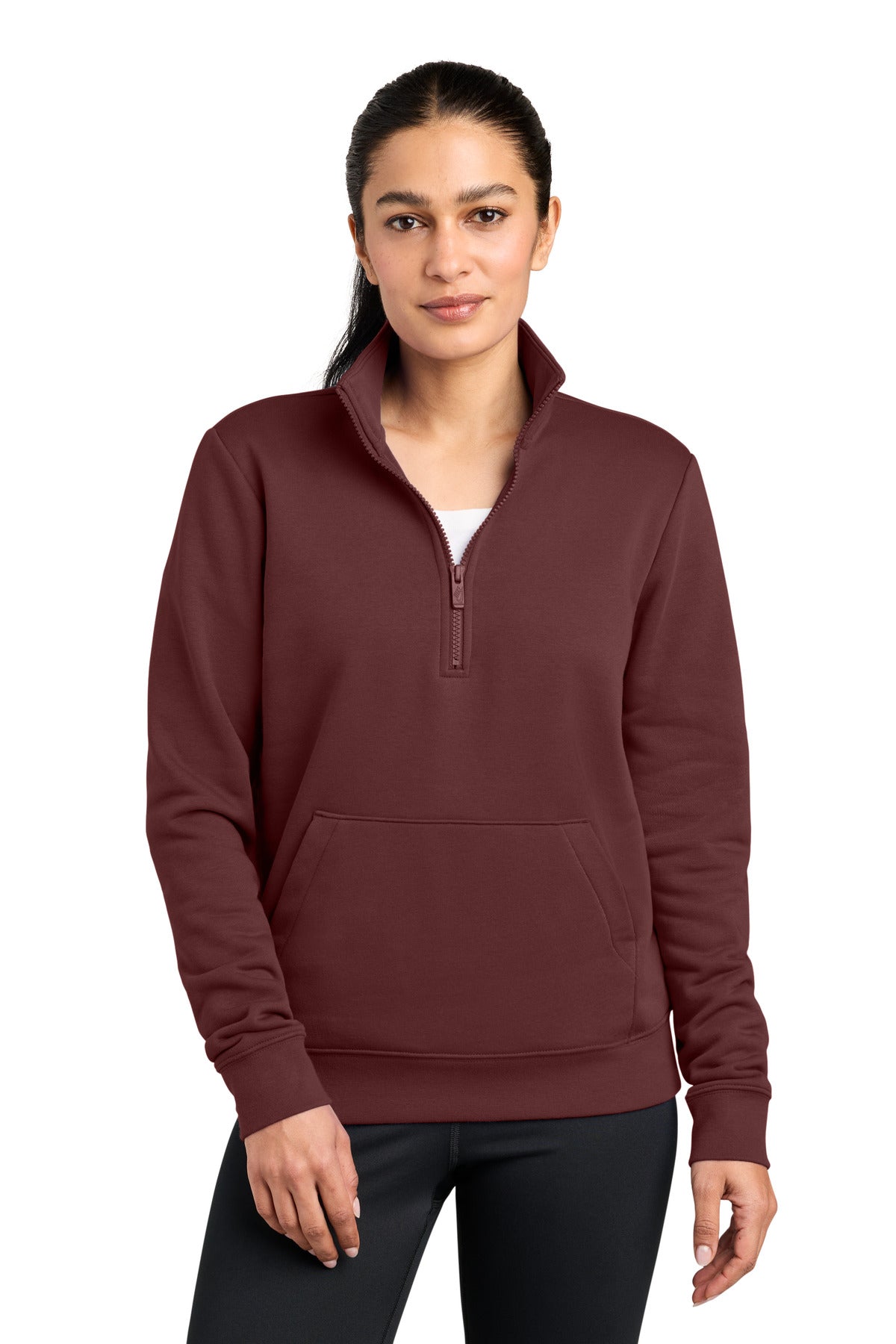 Nike Women's Club Fleece Sleeve Swoosh 1/2-Zip - Dark Team Red - front