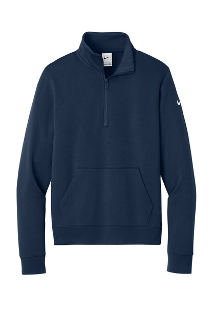 Nike Women's Club Fleece Sleeve Swoosh 1/2-Zip - Midnight Navy - flat front