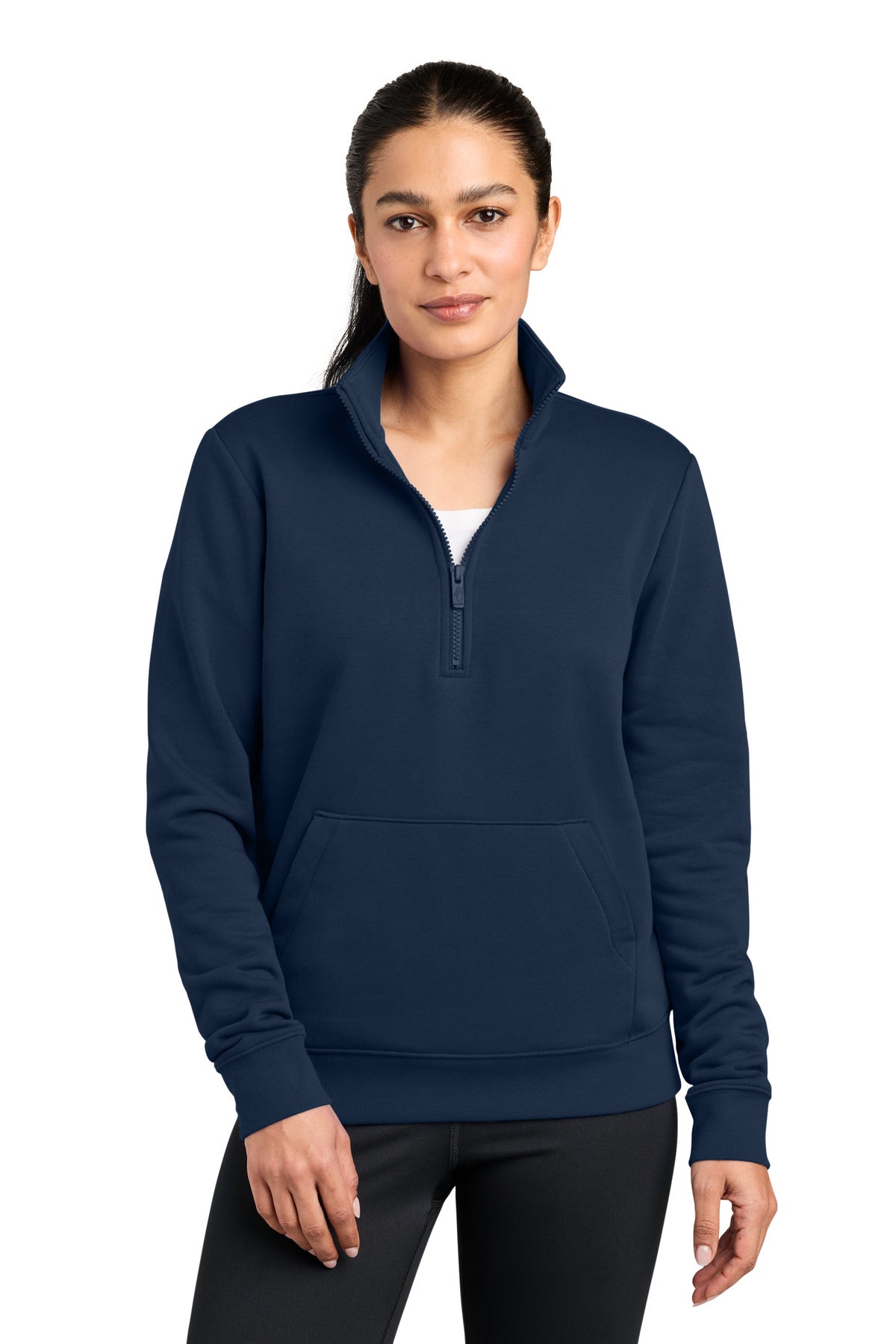 Nike Women's Club Fleece Sleeve Swoosh 1/2-Zip - Midnight Navy - front