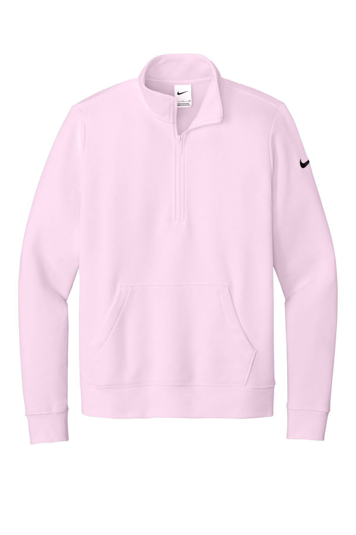 Nike Women's Club Fleece Sleeve Swoosh 1/2-Zip - Pink Foam - flat front