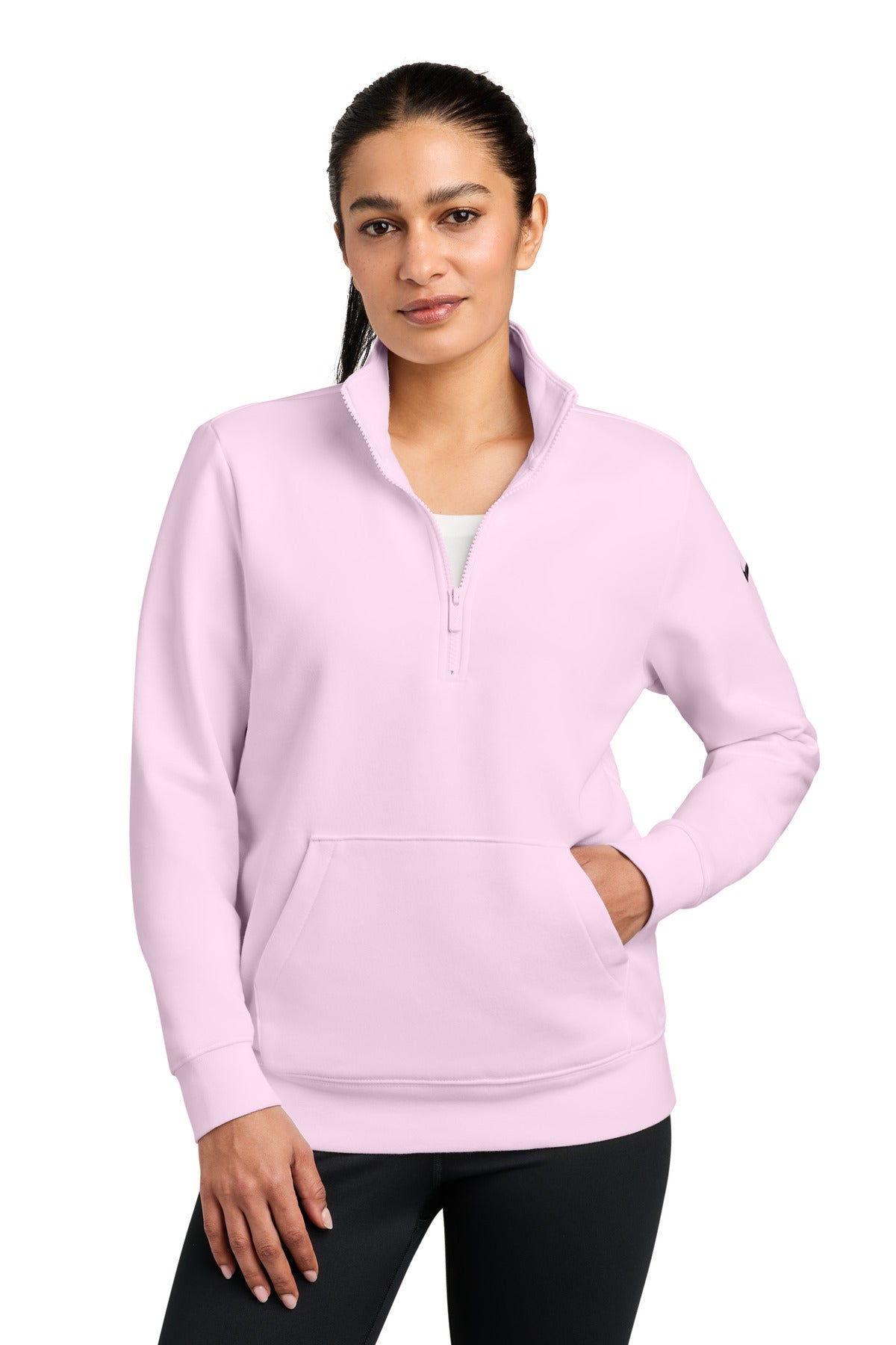 Nike Women's Club Fleece Sleeve Swoosh 1/2-Zip - Pink Foam - front