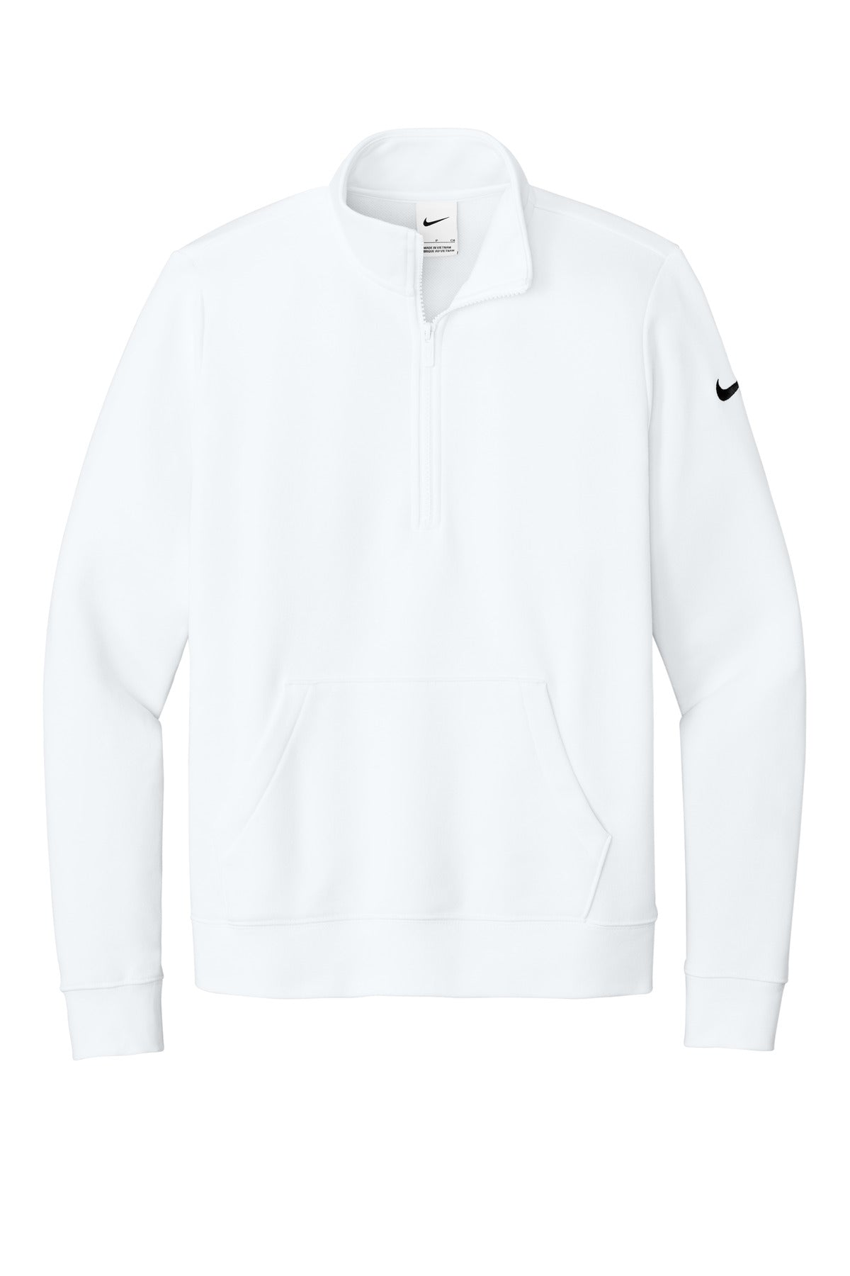 Nike Women's Club Fleece Sleeve Swoosh 1/2-Zip - White - flat front