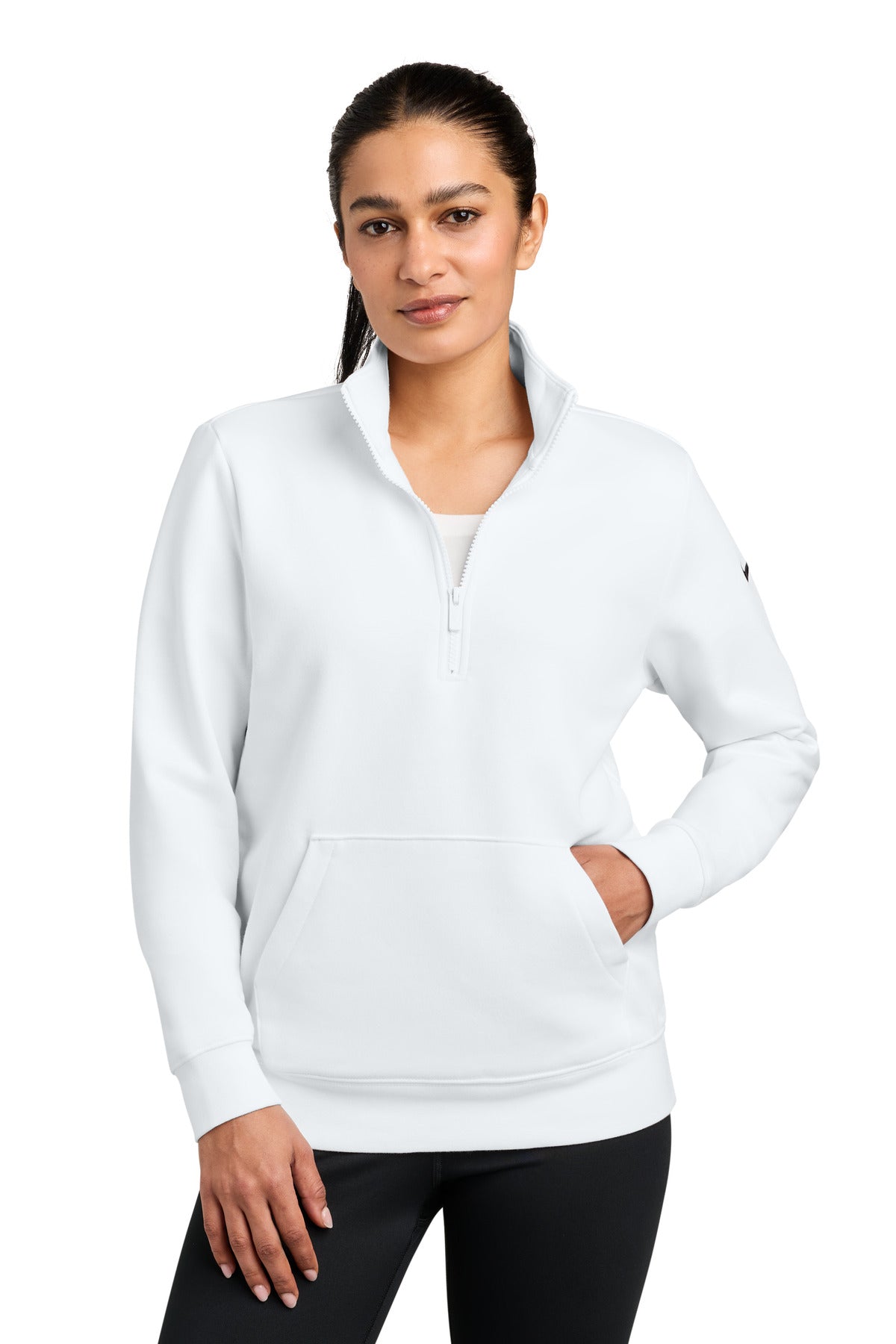Nike Women's Club Fleece Sleeve Swoosh 1/2-Zip - White - front
