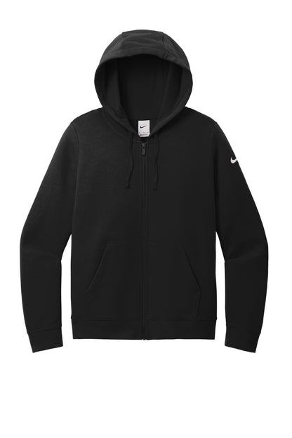 Nike Women's Club Fleece Sleeve Swoosh Full-Zip Hoodie - Black - flat front