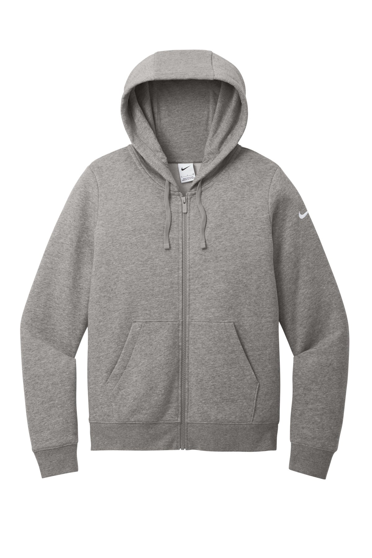 Nike Women's Club Fleece Sleeve Swoosh Full-Zip Hoodie - Charcoal Heather - flat front