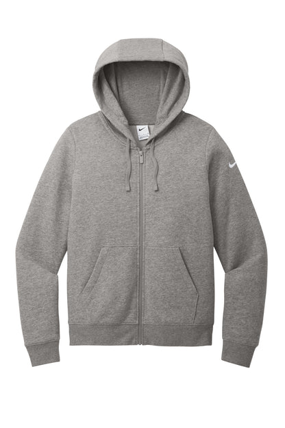 Nike Women's Club Fleece Sleeve Swoosh Full-Zip Hoodie - Charcoal Heather - flat front