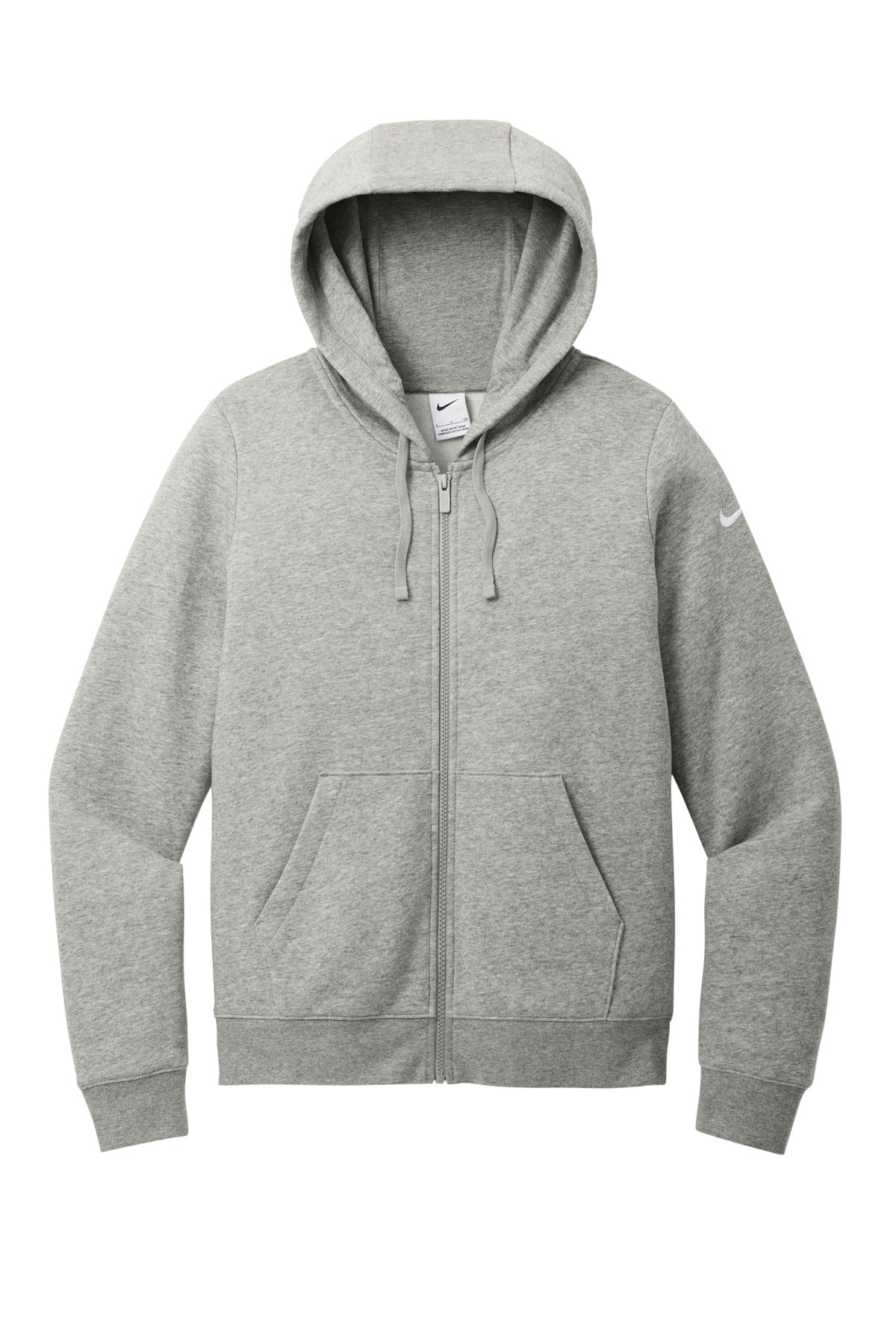 Nike Women's Club Fleece Sleeve Swoosh Full-Zip Hoodie - Dark Grey Heather - flat front