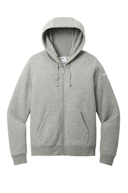 Nike Women's Club Fleece Sleeve Swoosh Full-Zip Hoodie - Dark Grey Heather - flat front
