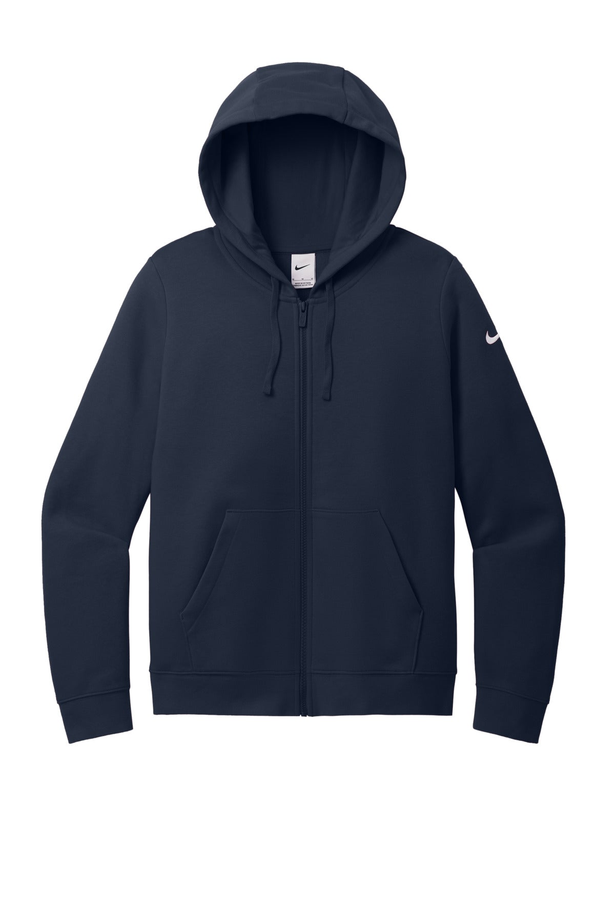 Nike Women's Club Fleece Sleeve Swoosh Full-Zip Hoodie - Midnight Navy - flat front