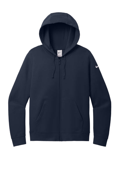 Nike Women's Club Fleece Sleeve Swoosh Full-Zip Hoodie - Midnight Navy - flat front