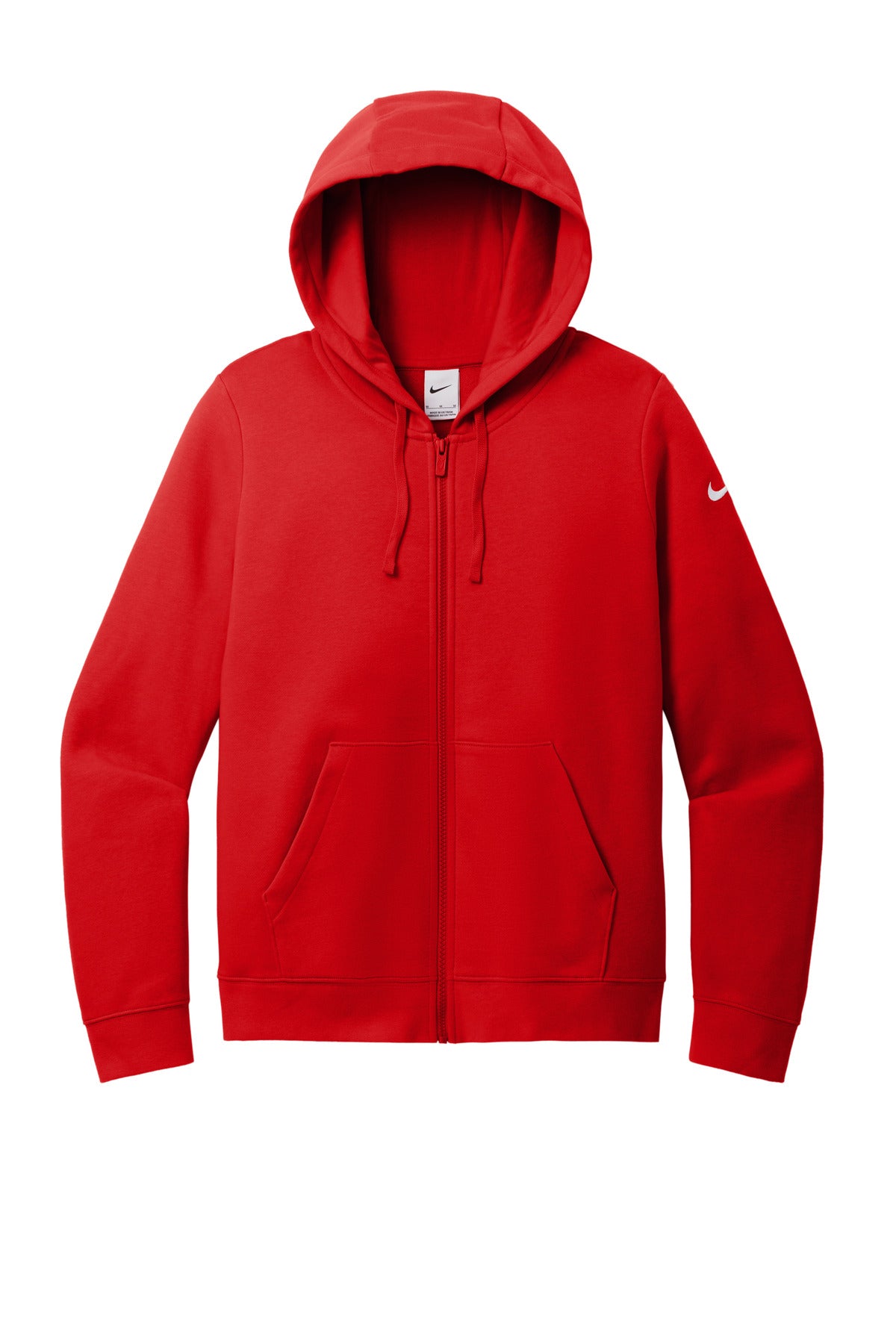 Nike Women's Club Fleece Sleeve Swoosh Full-Zip Hoodie - University Red - flat front