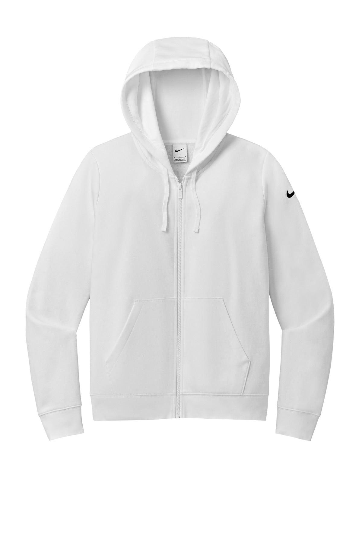 Nike Women's Club Fleece Sleeve Swoosh Full-Zip Hoodie - White - flat front