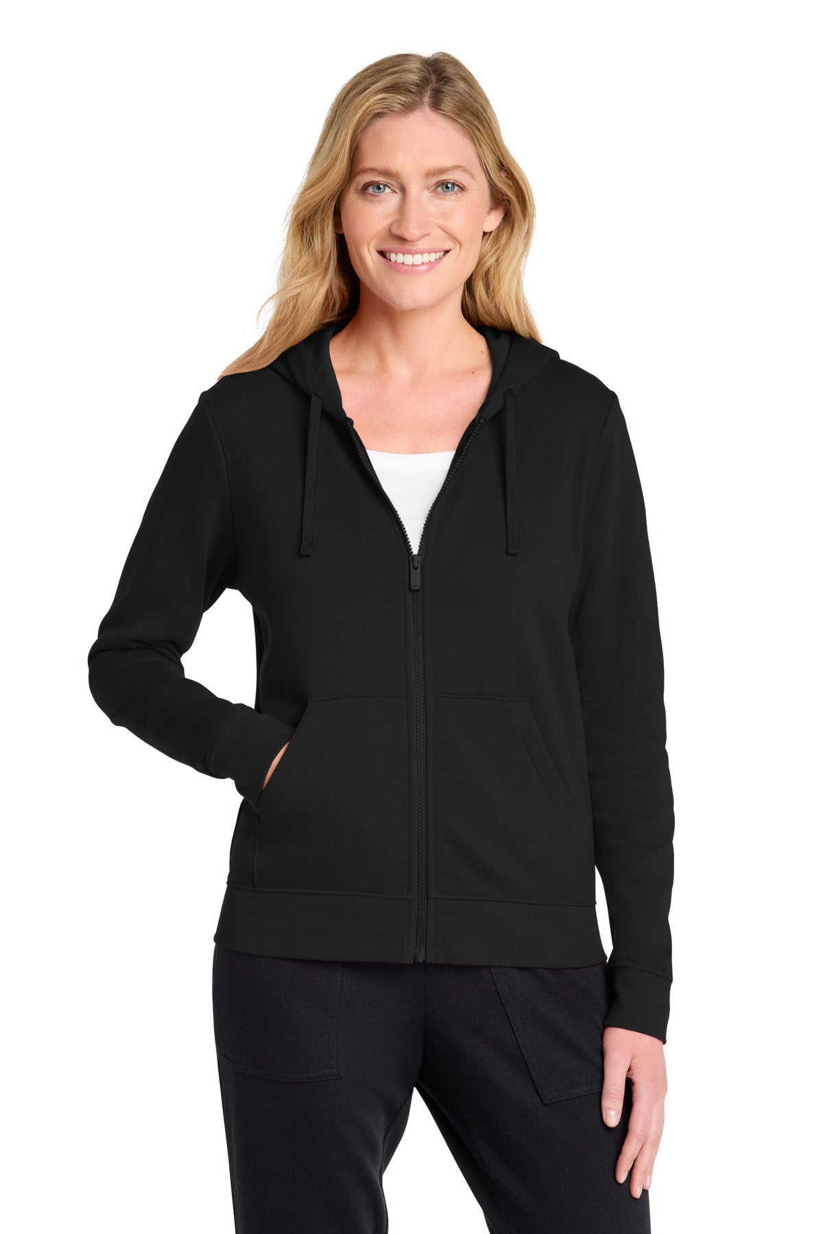 Nike Women's Club Fleece Sleeve Swoosh Full-Zip Hoodie - Black - front