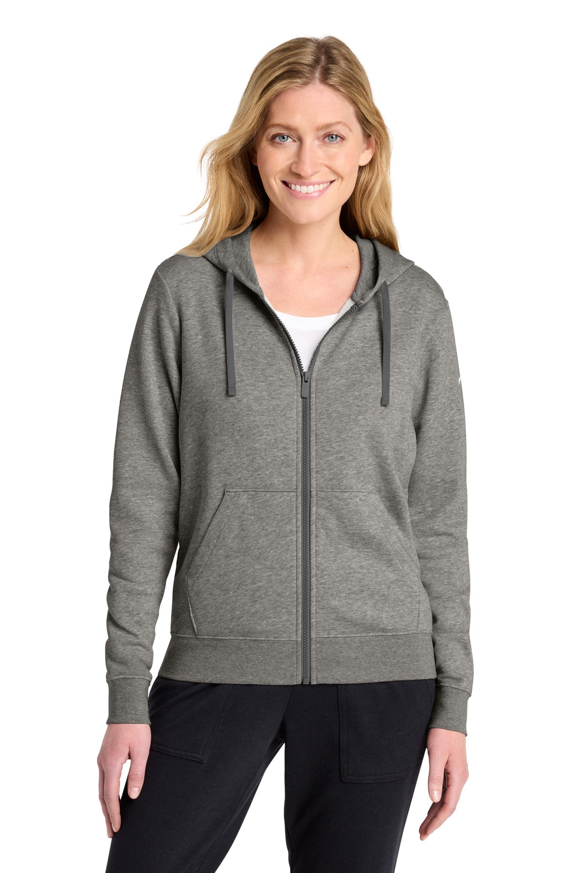 Nike Women's Club Fleece Sleeve Swoosh Full-Zip Hoodie - Charcoal Heather - front