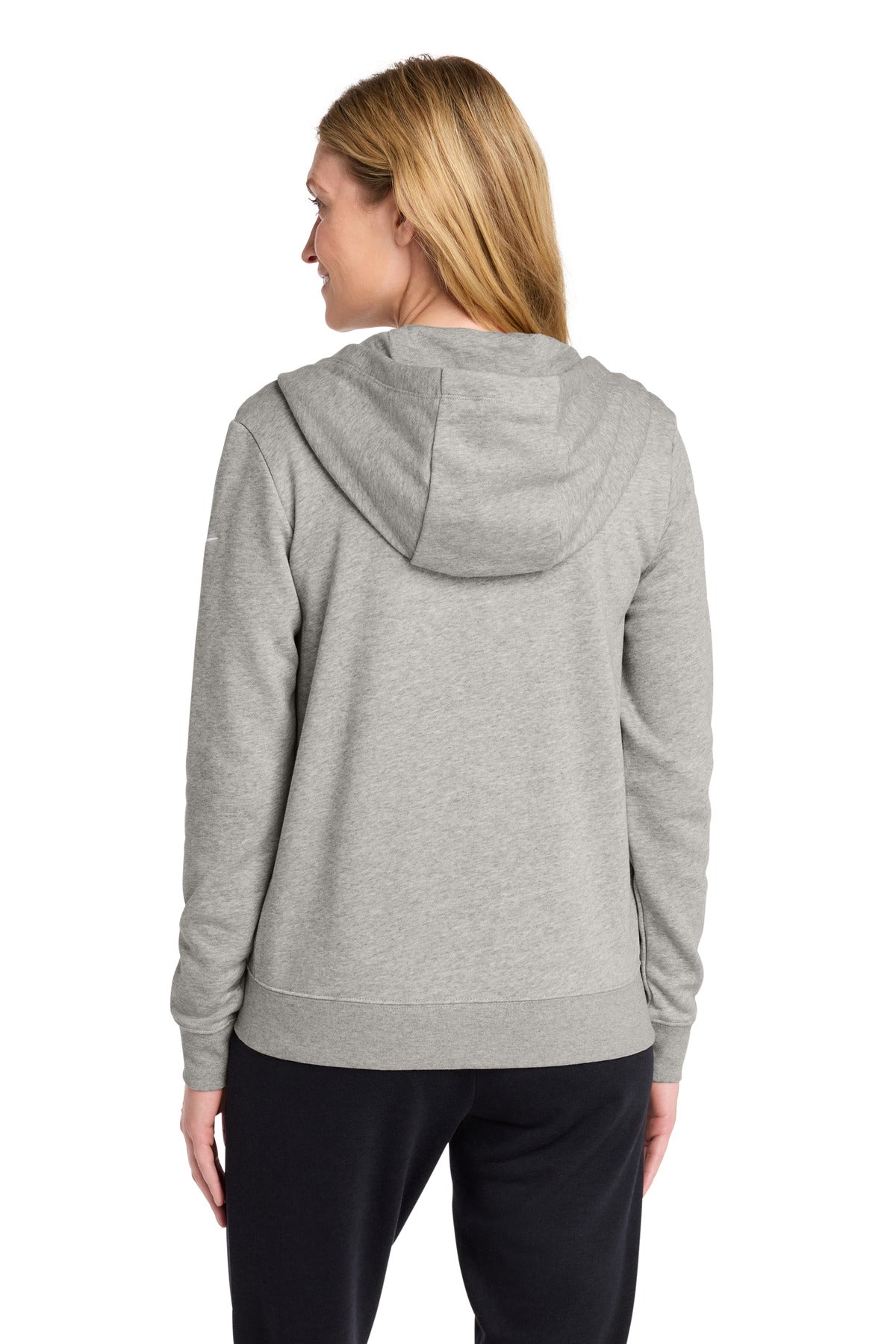 Nike Women's Club Fleece Sleeve Swoosh Full-Zip Hoodie - Dark Grey Heather - back