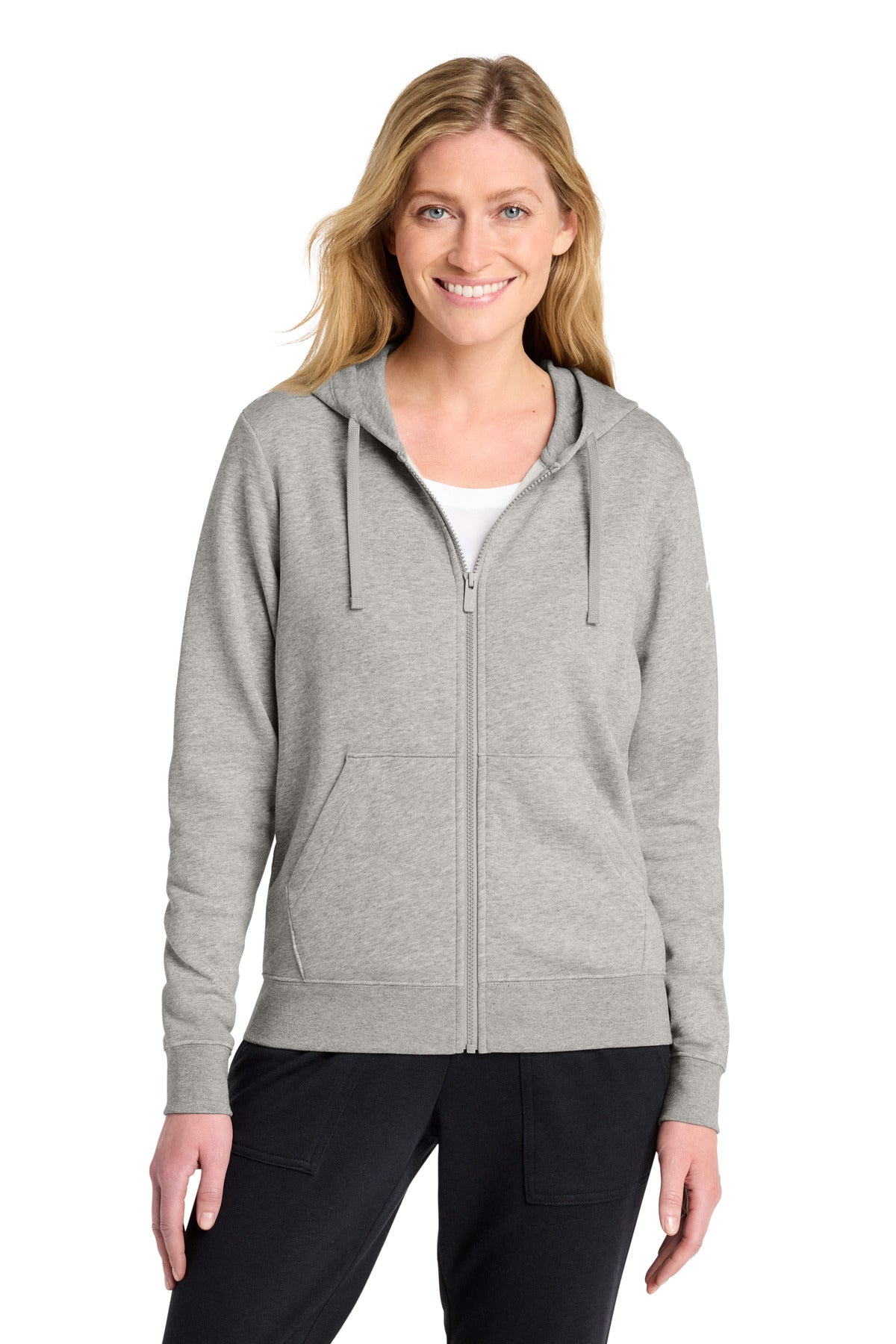 Nike Women's Club Fleece Sleeve Swoosh Full-Zip Hoodie - Dark Grey Heather - front