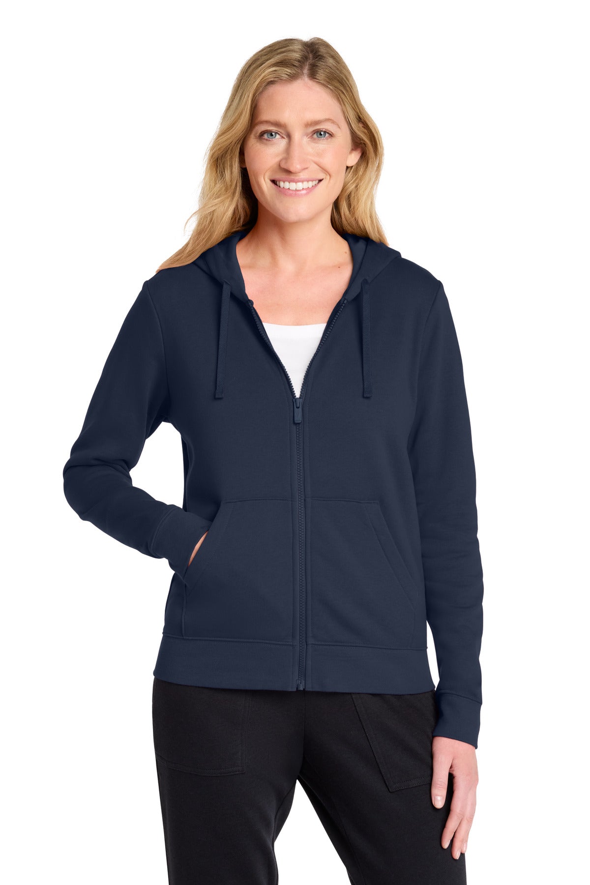 Nike Women's Club Fleece Sleeve Swoosh Full-Zip Hoodie - Midnight Navy - front