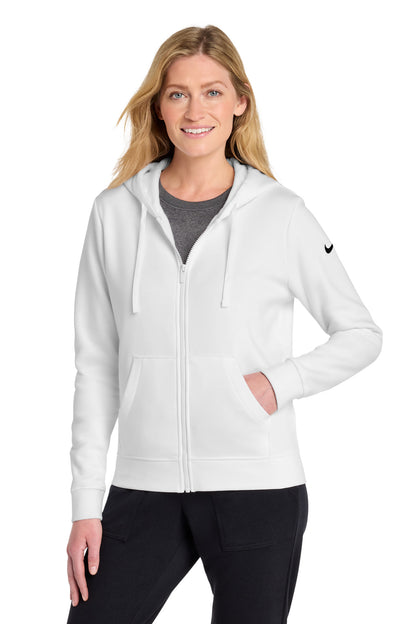 Nike Women's Club Fleece Sleeve Swoosh Full-Zip Hoodie - White - front