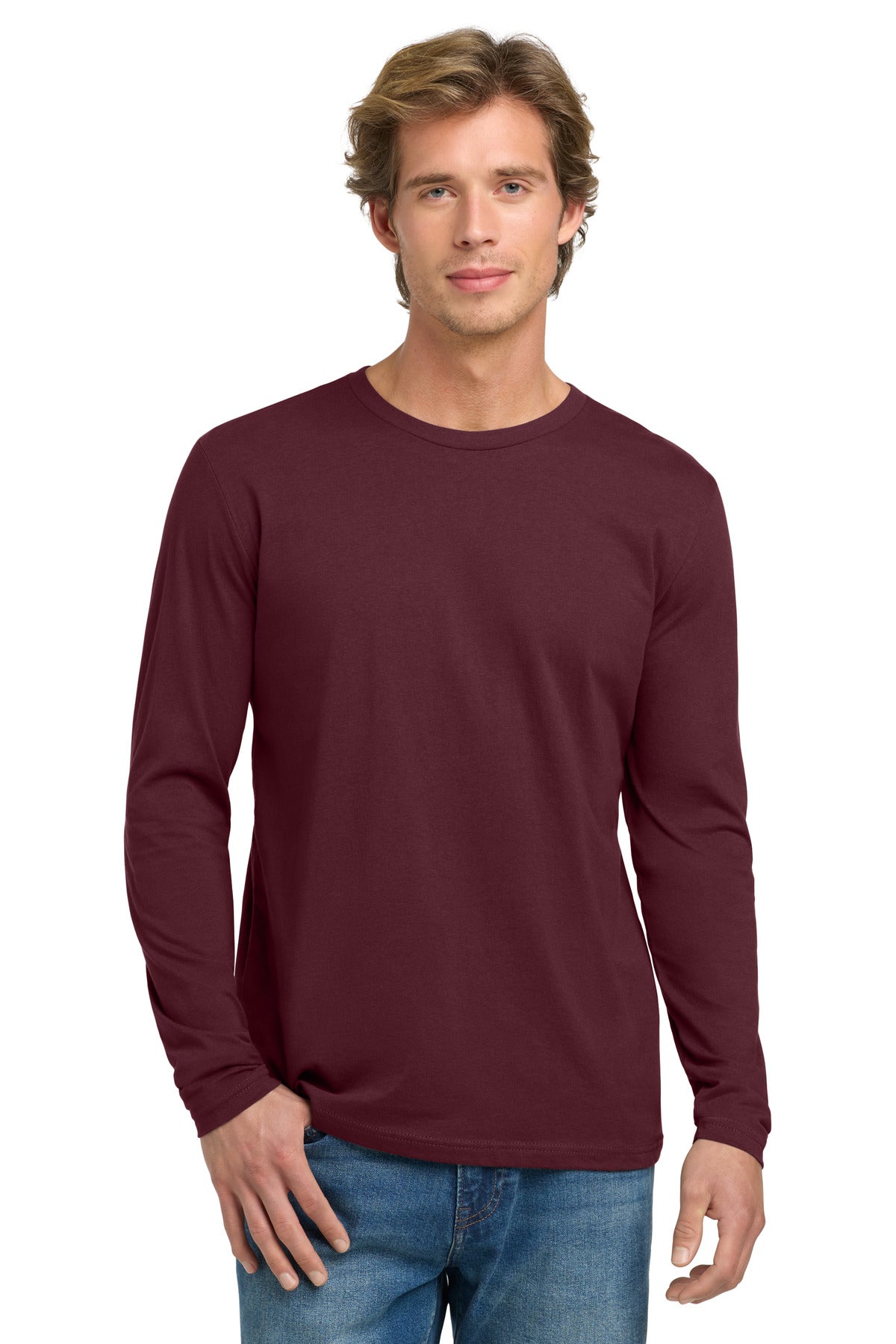Next Level Apparel Cotton Long Sleeve Tee - Maroon - front