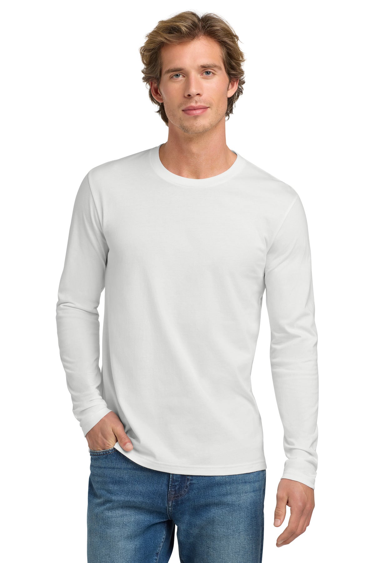Next Level Apparel Cotton Long Sleeve Tee - White - front