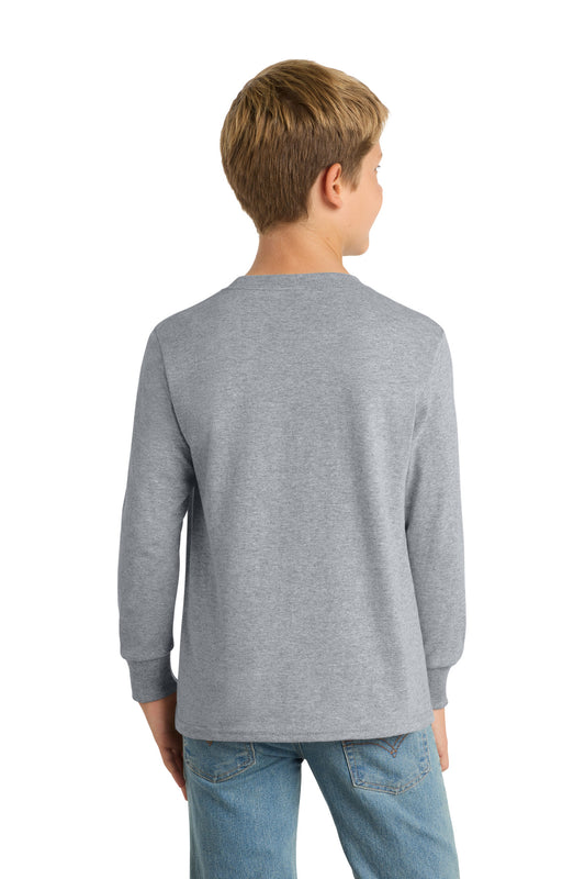 Port & Company Youth Long Sleeve Core Cotton Tee - Athletic Heather - back