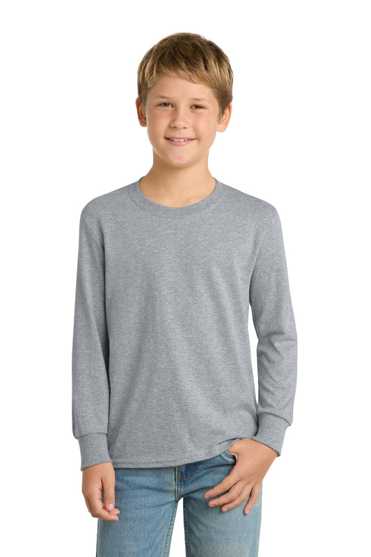 Port & Company Youth Long Sleeve Core Cotton Tee - Athletic Heather - front