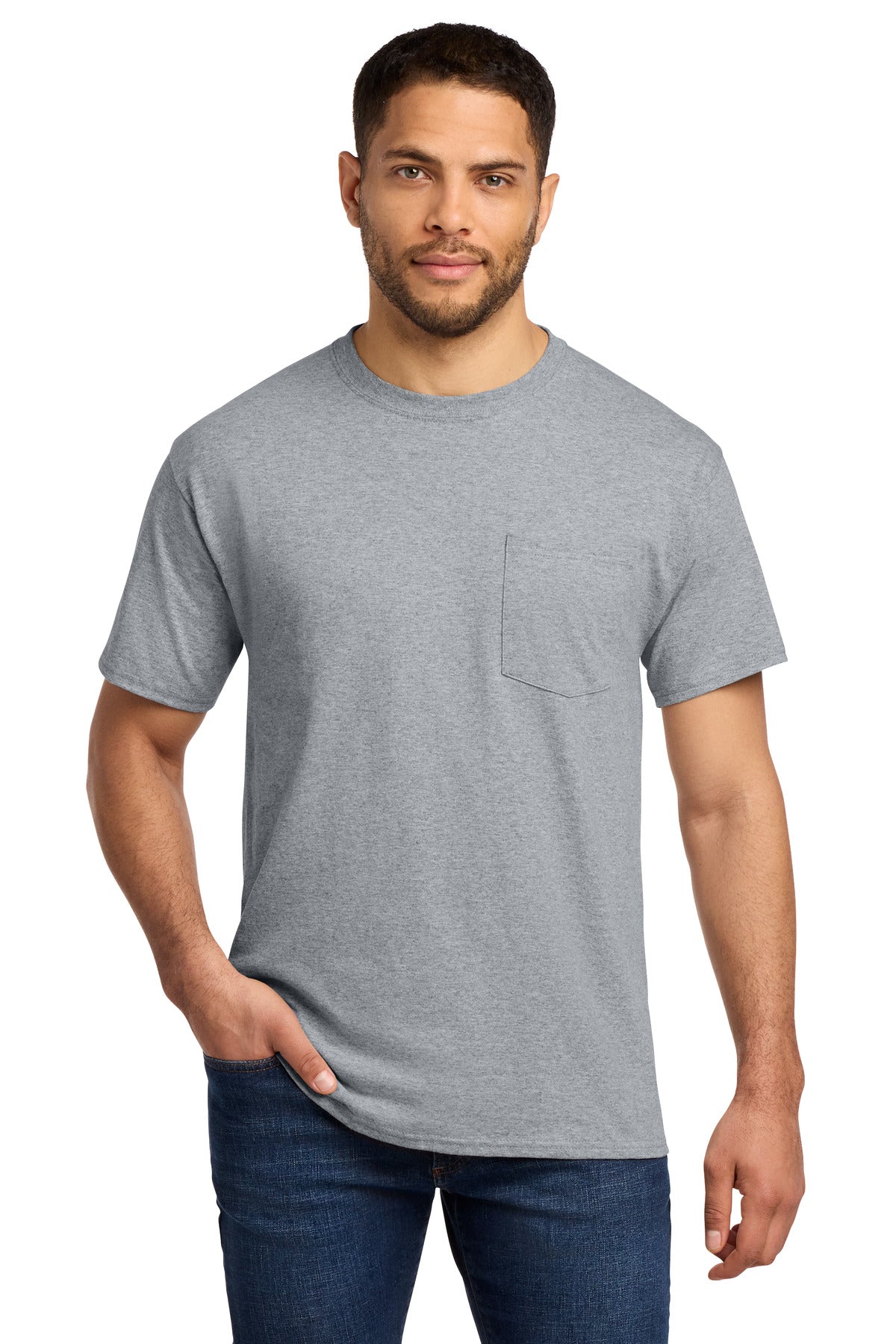 Port & Company Essential Pocket Tee - Athletic Heather - front