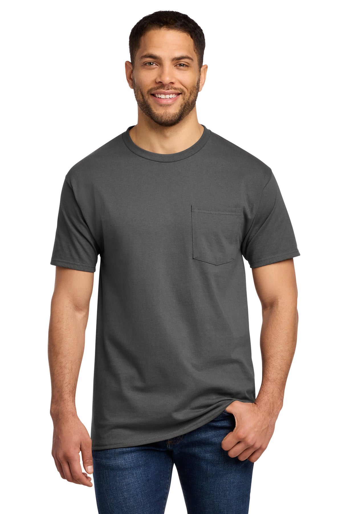 Port & Company Essential Pocket Tee - Charcoal - front