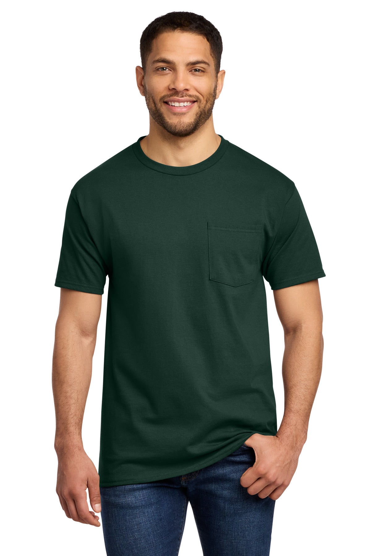 Port & Company Essential Pocket Tee - Dark Green - front