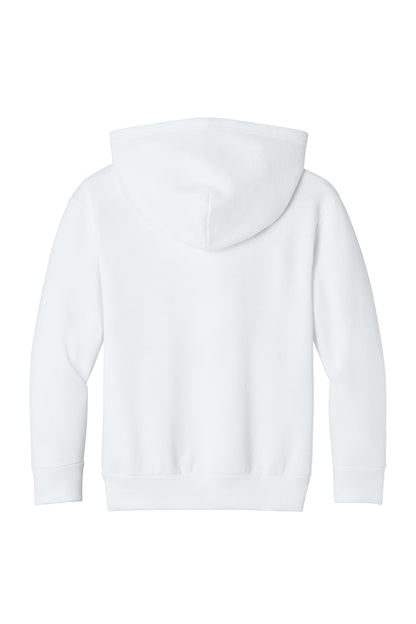 Port & Company Youth Easy Fleece Pullover Hooded Sweatshirt - White - flat back